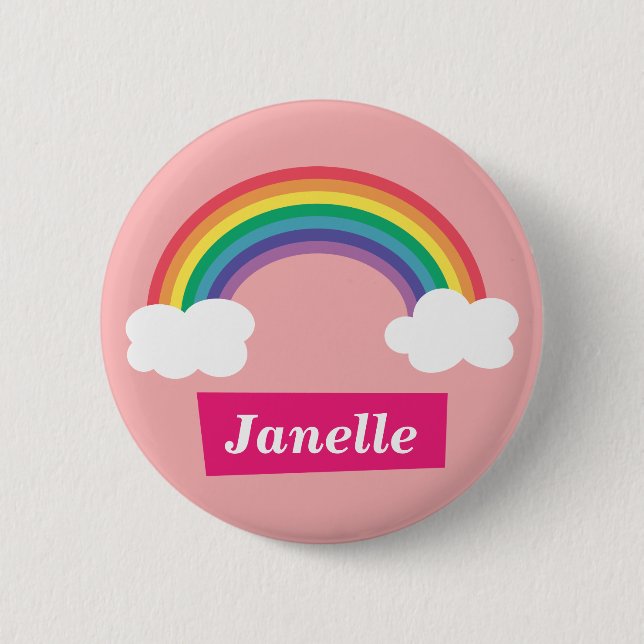 Farbiger Regenbogen und Wolken, für kleine Mädchen Button (Vorderseite)