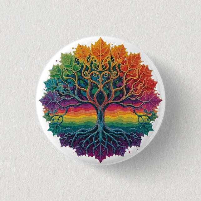 Farbiger Regenbogenbaum Button (Vorderseite)