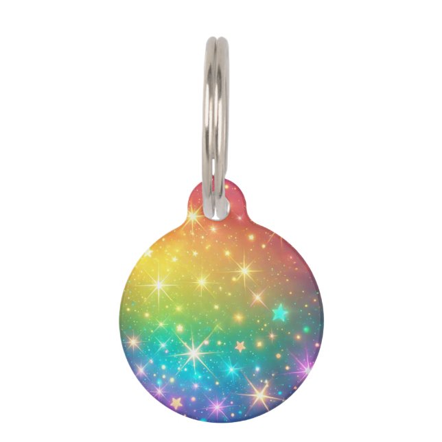 Farbiger Regenbogensternraum Haustiermarke (Vorderseite)