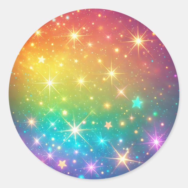 Farbiger Regenbogensternraum Runder Aufkleber (Vorderseite)