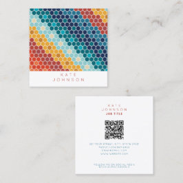Farbiger Retro-Blumenmosaik Hexagon QR-Code Quadratische Visitenkarte