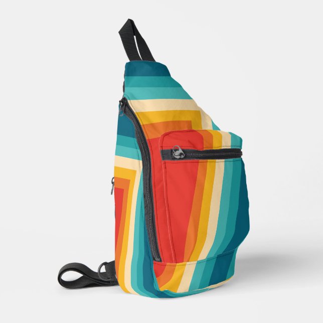 Farbiger Retro-Streifen - 70er, 80er-Design Crossbody Bag (Linke Seite)