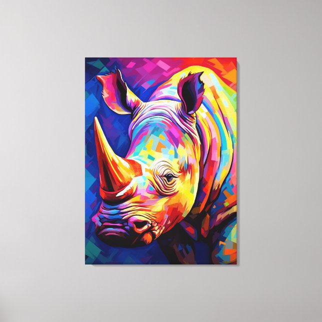 Farbiger Rhino auf einem mehrfarbigen Leinwanddruck (Vorderseite)