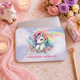 Farbiger rosa Einhorn Mädchen Geburtstag Laptop Hü Laptopschutzhülle