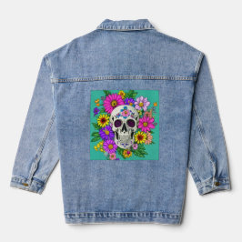 farbiger Schädel mit Blume Jeansjacke