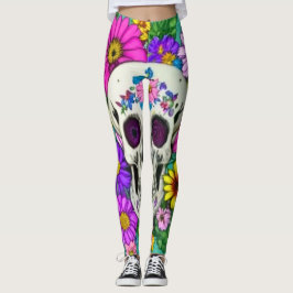 farbiger Schädel mit Blume Leggings