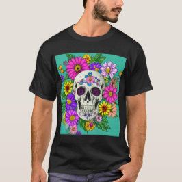 farbiger Schädel mit Blume T - Shirt