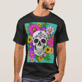 farbiger Schädel mit Blume T-Shirt