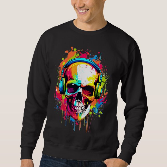 Farbiger Schädel mit Kopfhörern Sweatshirt (Vorderseite)