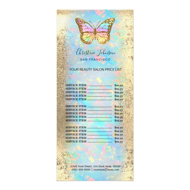 farbiger Schmetterling auf Imitaten, Goldfolie Werbekarte (Vorne)