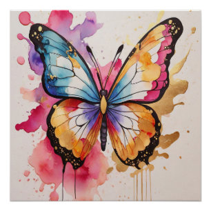 Farbiger Schmetterling mit künstlerischem Spritzer Poster