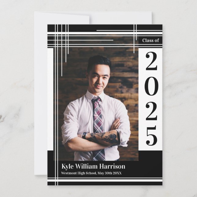 Farbiger Schwarzer Abschluss Foto Kariert Einladung (Vorderseite)