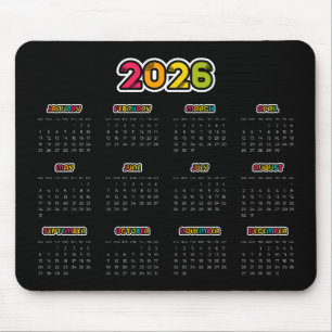 Farbiger Schwarzer Kalender 2025 Mousepad