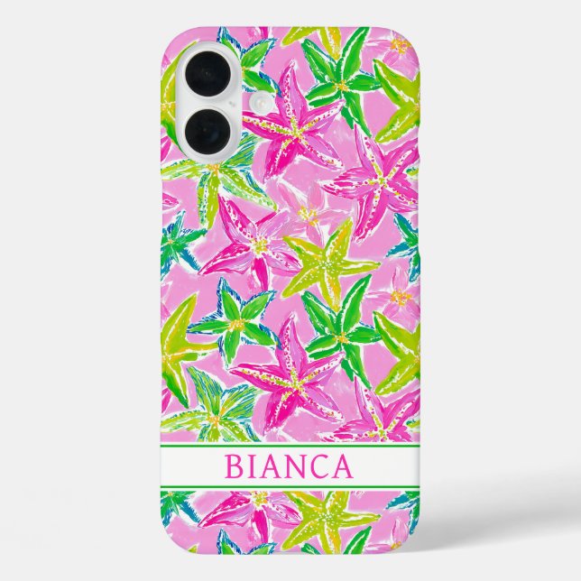 Farbiger Seestern mit Monogramm iPhone 16 Plus Hülle (Rückseite)