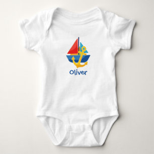 Farbiger Segelboot und leuchtender Anker Baby Strampler