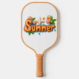 Farbiger Sommertext mit Strandelementen Pickleball Schläger