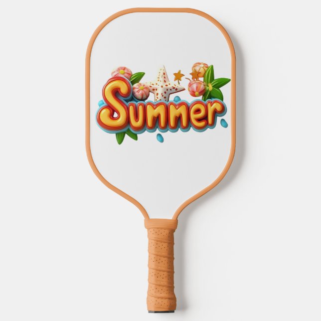 Farbiger Sommertext mit Strandelementen Pickleball Schläger (Vorderseite)