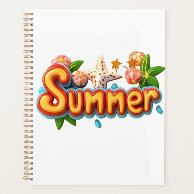 Farbiger Sommertext mit Strandelementen Planer (Vorderseite)