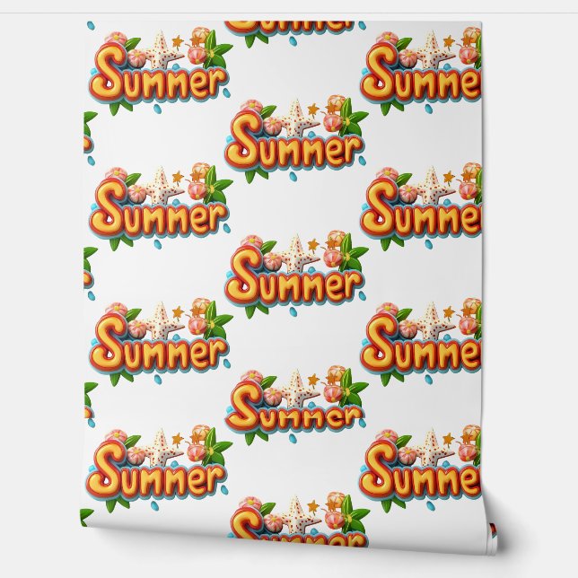 Farbiger Sommertext mit Strandelementen Tapete (Abrollen)