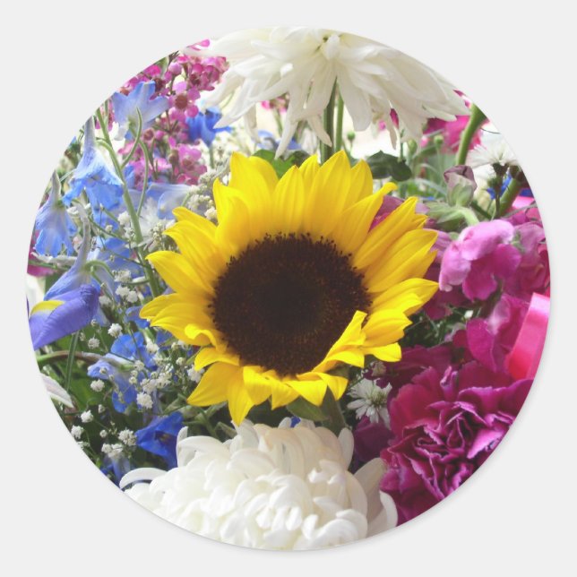 Farbiger Sonnenblumenstrauch Runder Aufkleber (Vorderseite)