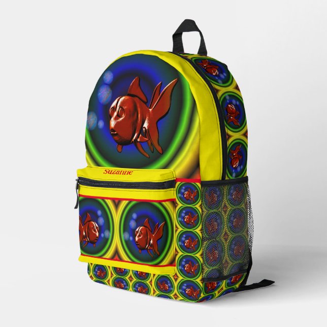 Farbiger Spaß Abstrakt Goldfish Personalisiert Bedruckter Rucksack (Rückseitige Ecke Rechts)