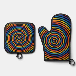 Farbiger Spiralwirl Ofenhandschuh & Topflappen-Set