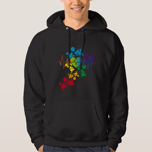 Farbiger Stolz Herzrasen Herzschlag Herzschlag Hoodie (Vorderseite)