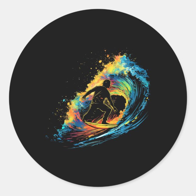 Farbiger Surferjunge beim Männer-Surfen Runder Aufkleber (Vorderseite)