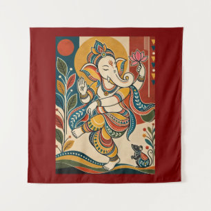 Farbiger tanzender Ganesha - Indische Volks-Tribal Wandteppich