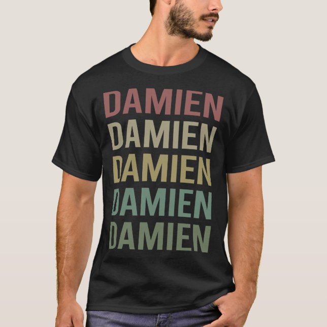 Farbiger Text Art - Name Damien T-Shirt (Vorderseite)