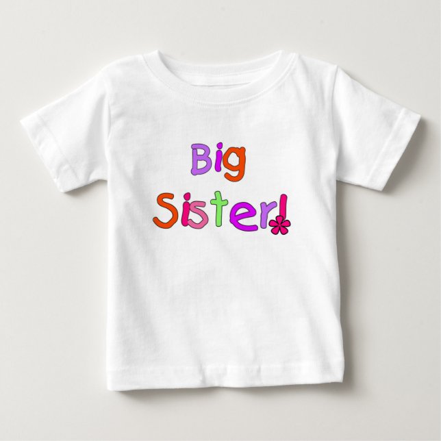 Farbiger Text Big Sister Baby T-shirt (Vorderseite)