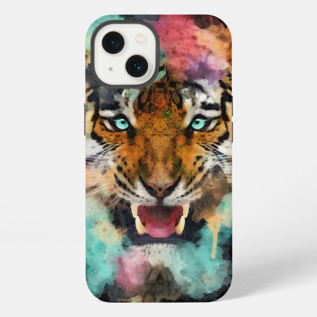 Farbiger Tigerkopf  iPhone Hülle (Rückseite)