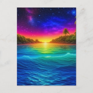 Farbiger tropischer Ozean-Sonnenuntergang mit Palm Postkarte