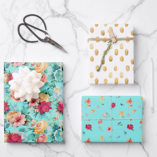 Farbiger türkisfarbener Glitzer Geschenkpapier Set (Vorderseite)