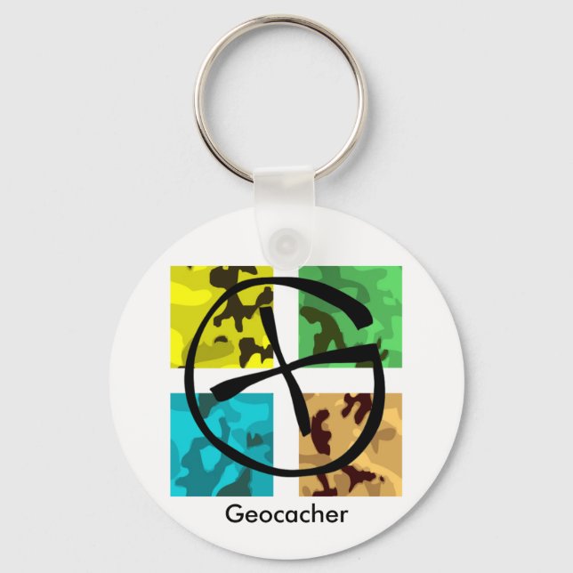 Farbiger und aussehender Geocaching-Schlüsselanhän Schlüsselanhänger (Vorderseite)