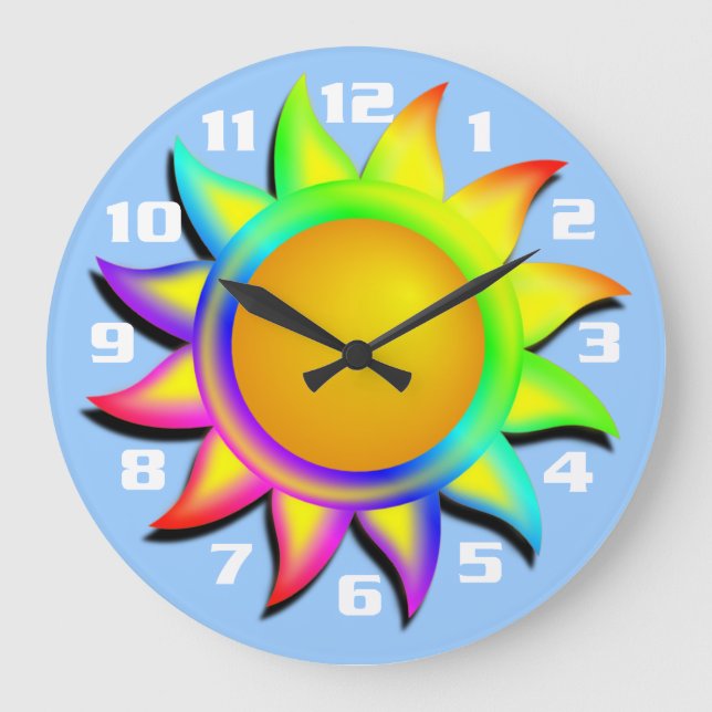 Farbiger und heller Sonnenschein Blauer Hintergrun Große Wanduhr (Vorderseite)