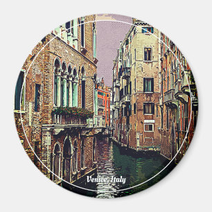 Farbiger Venedig Kanal mit Häusern im Wasser. Ita Magnet