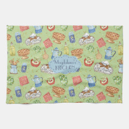 Farbiger Vintager Koch Wasserfarbe Grün kochen Geschirrtuch