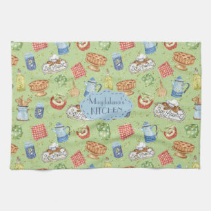 Farbiger Vintager Koch Wasserfarbe Grün kochen Geschirrtuch