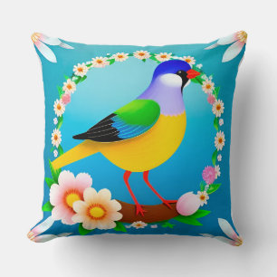 Farbiger Vogel auf Ast gerahmt mit Blumen Kissen