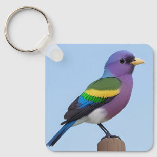 Farbiger Vogel auf einer Holzpfeife Schlüsselanhänger