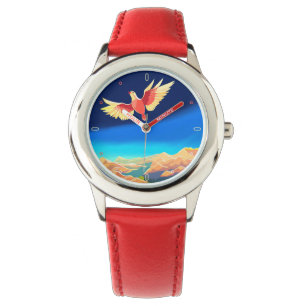 Farbiger Vogel fliegt über die Berge Armbanduhr