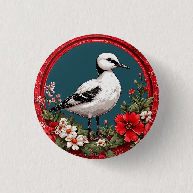 Farbiger Vogel mit Blumenrahmen Button (Vorderseite)