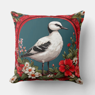 Farbiger Vogel mit Blumenrahmen Kissen