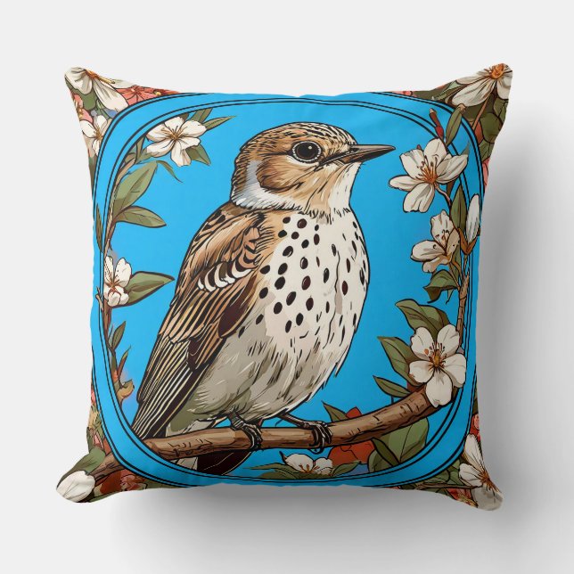 Farbiger Vogel mit Blumenrahmen Kissen (Vorderseite)