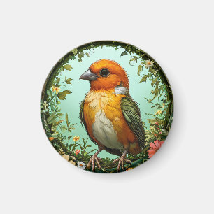 Farbiger Vogel mit Blumenrahmen Magnet