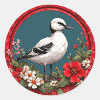 Farbiger Vogel mit Blumenrahmen Runder Aufkleber