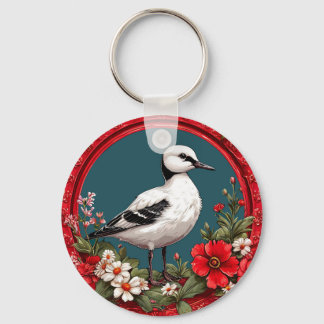 Farbiger Vogel mit Blumenrahmen Schlüsselanhänger