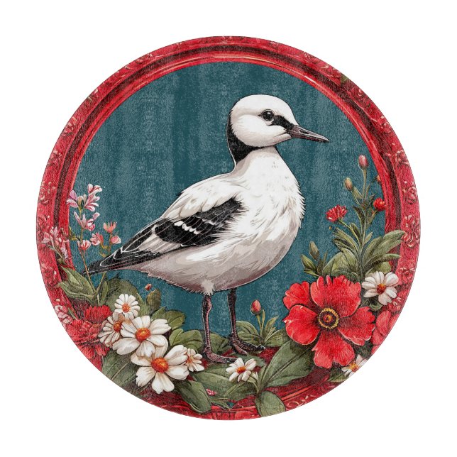 Farbiger Vogel mit Blumenrahmen Schneidebrett (Vorderseite)