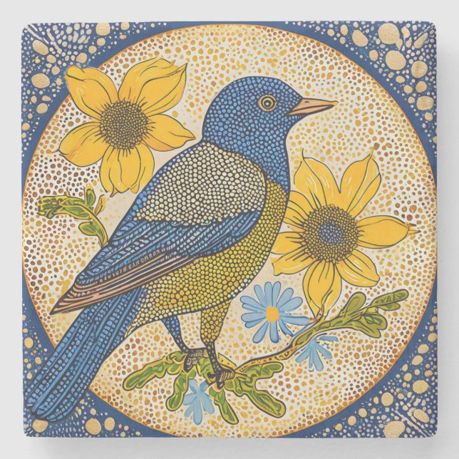 Farbiger Vogel Steinuntersetzer (Vorderseite)